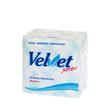 Χαρτοπετσέτες velvet λευκο-μπλε 30*30cm 100φύλλα