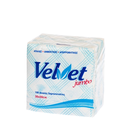 Χαρτοπετσέτες velvet λευκο-μπλε 30*30cm 100φύλλα